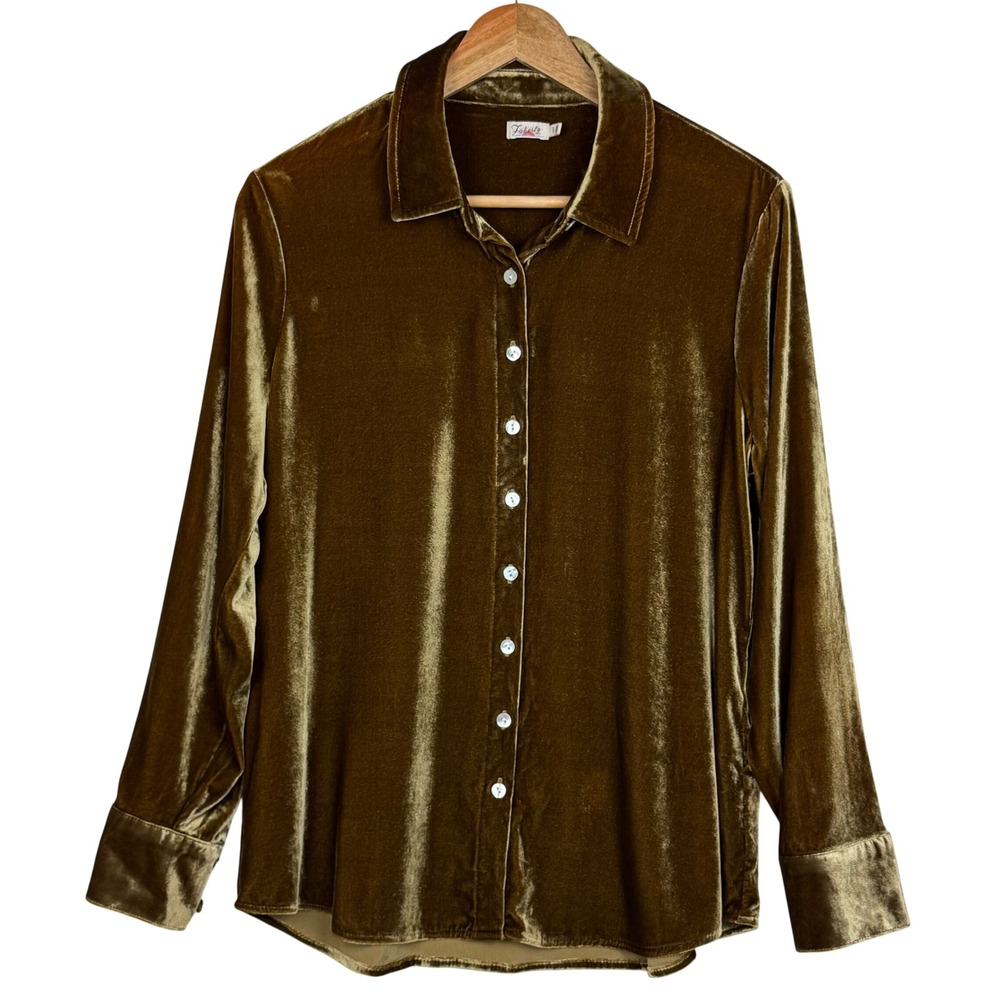 Faherty Stretch Silk Blend Velvet Genevieve Shirt Luxe Women M Breen Luxury
